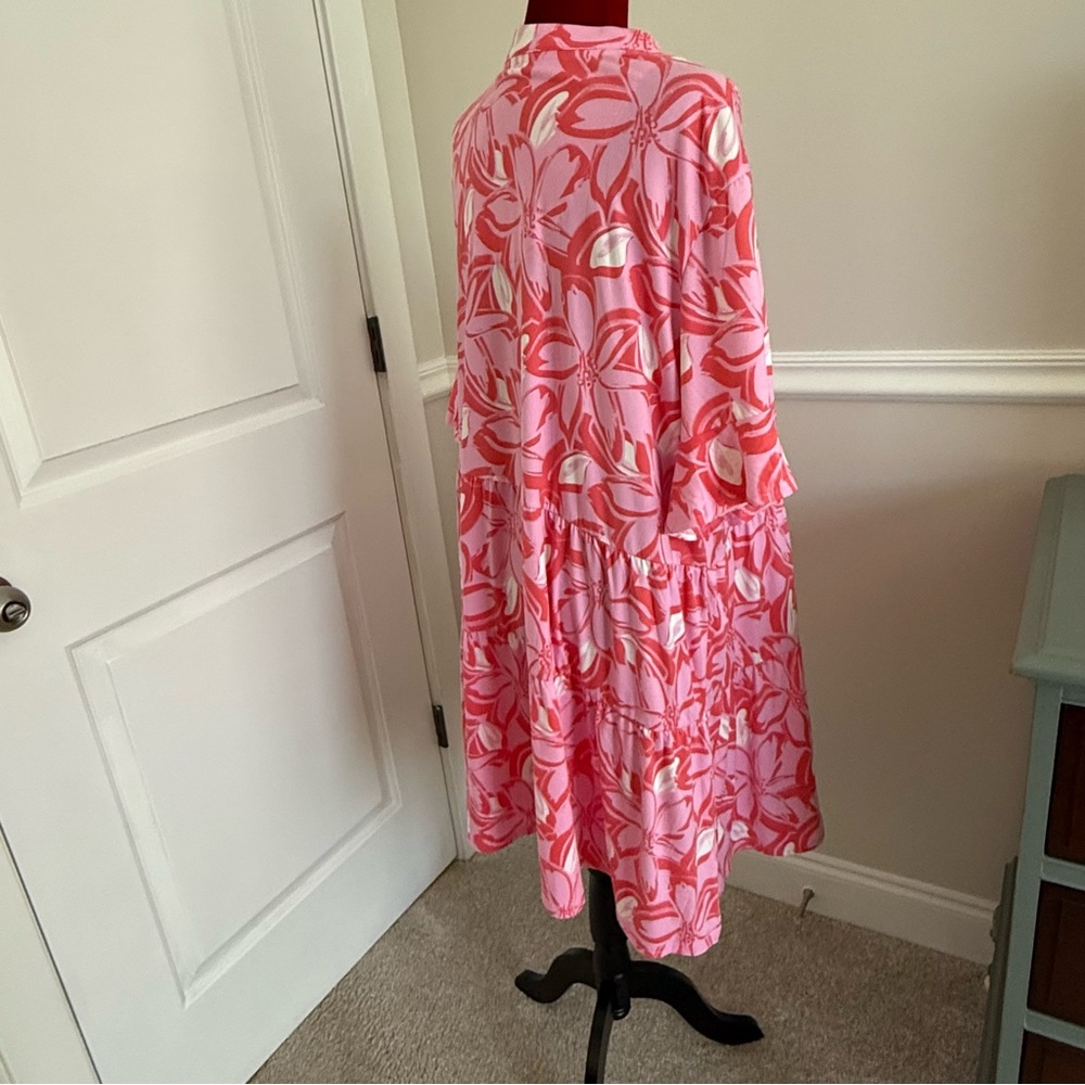 Muk Luks Cloud Knit tiered lounge dress in Pink Floral - Picture 3 of 12
